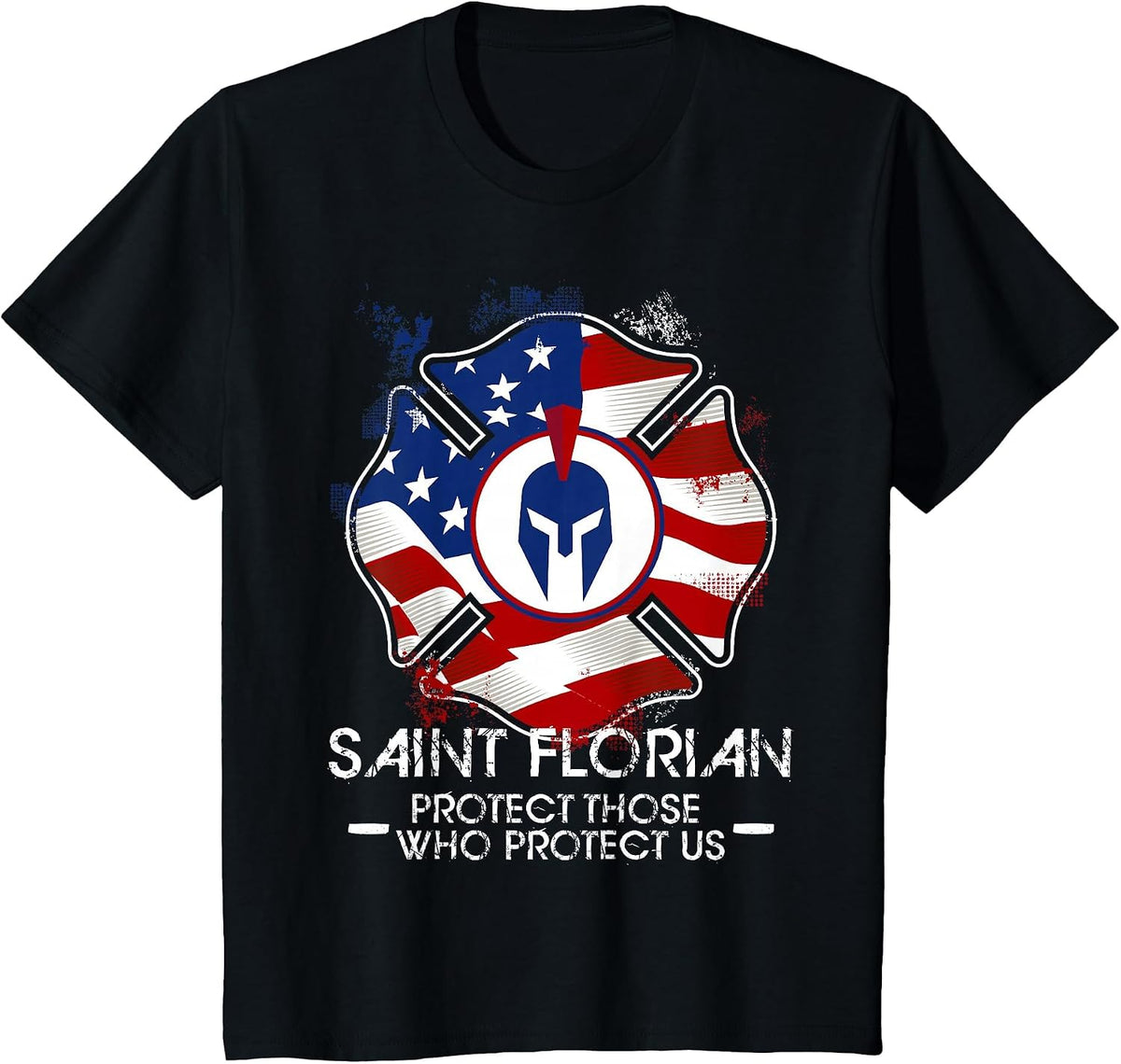 St Florian Patron Saint of Firefighters USA Catholic T-Shirt - Black