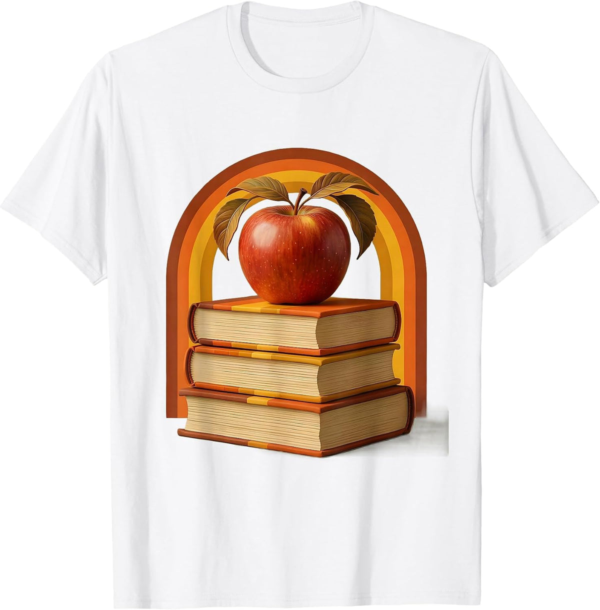 4th Grade Teacher Apple and Books Illustration T-Shirt - White