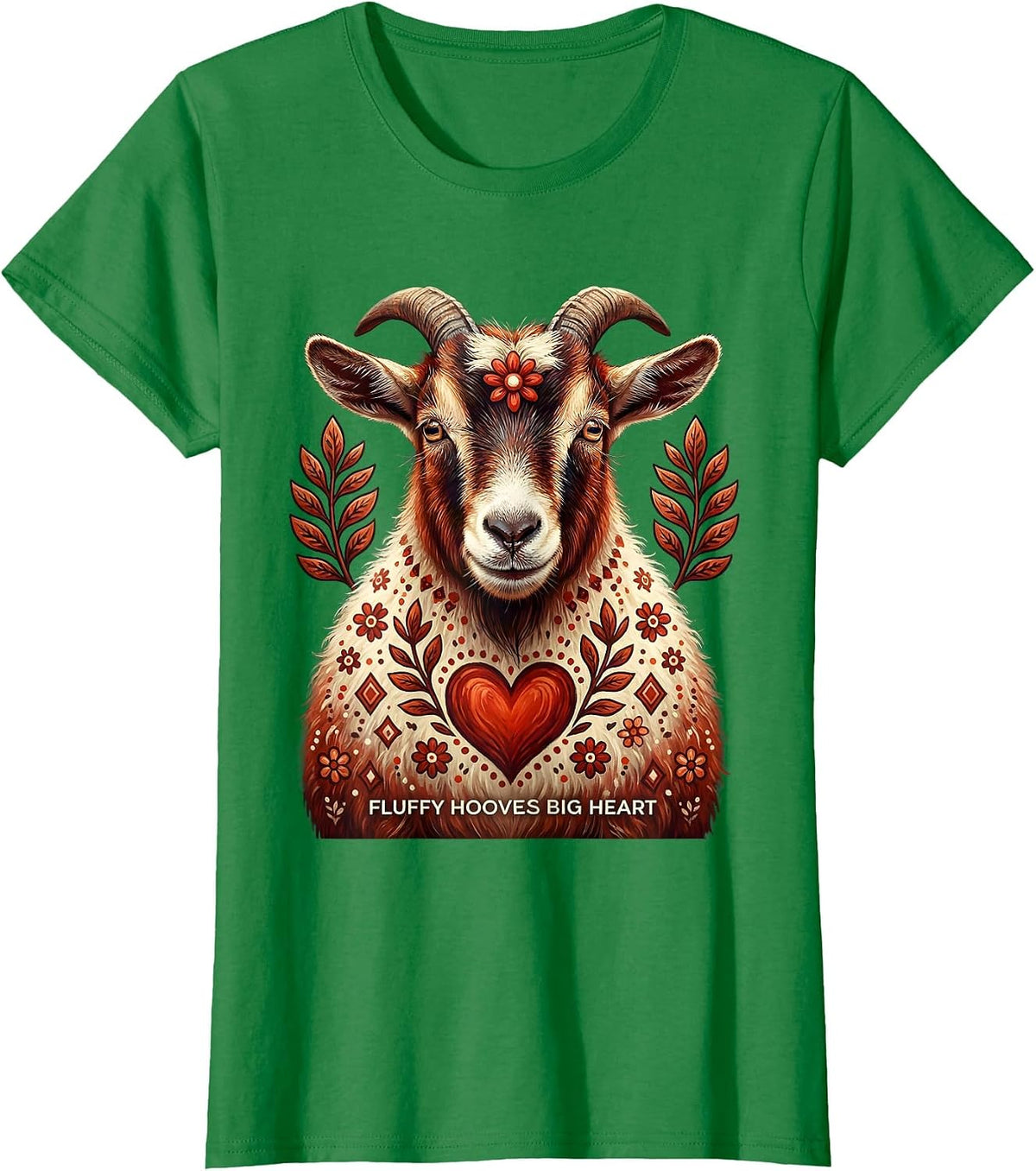 Women's Fluffy Hooves Big Heart Goat Lover Design T-Shirt - Kelly Green