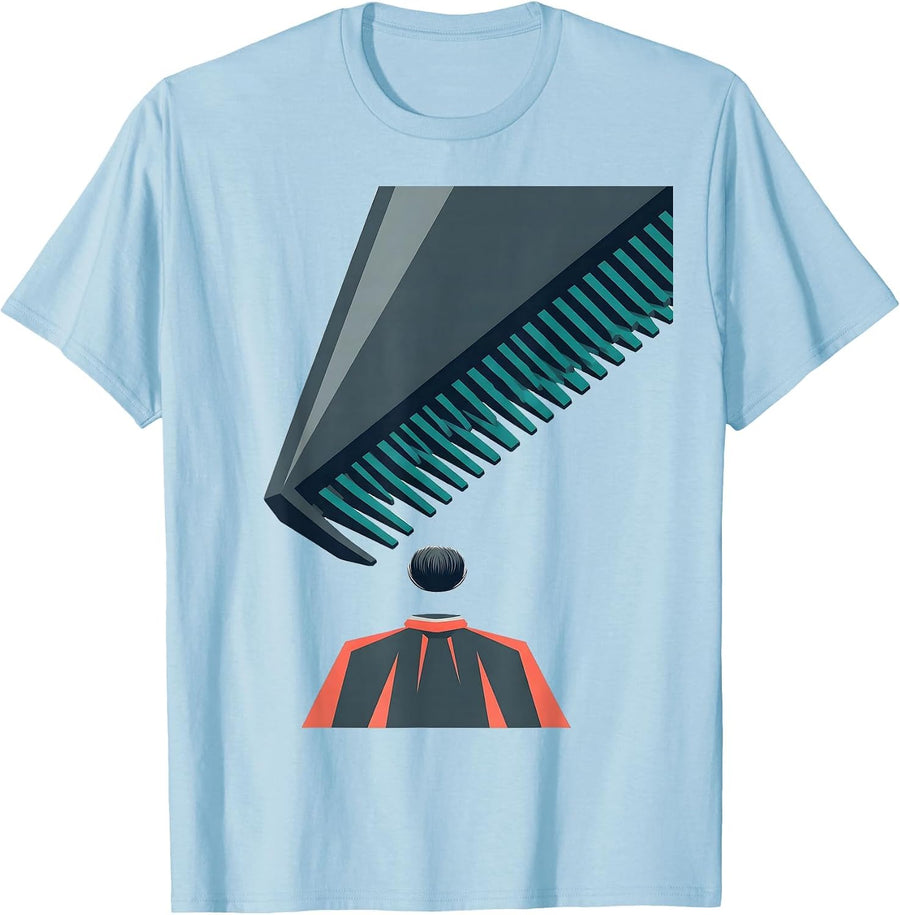 Men's Oversized Geometric Clipper Barber Humor T-Shirt - Baby Blue