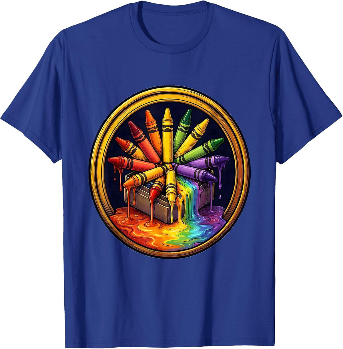 4th Grade Teacher Crayon Box Melting Rainbow Design T-Shirt - Royal Blue
