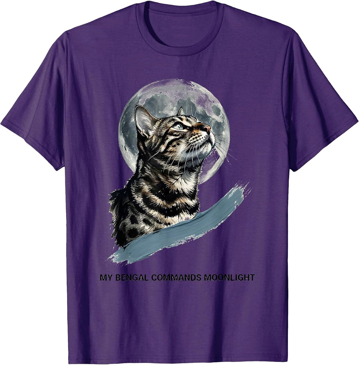 My Bengal Commands Moonlight Ink Brush Retro Cat Lover Humor T-Shirt - Purple