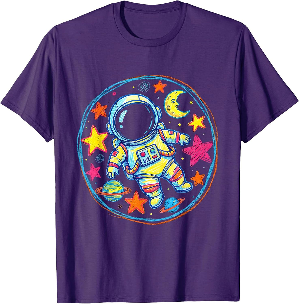 Astronaut Floating Alone in Outer Space Design T-Shirt - Purple