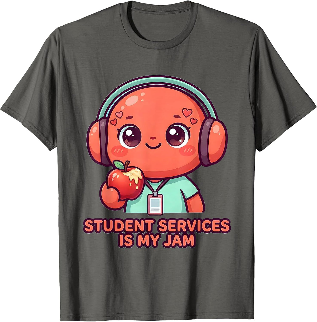Student Services Is My Jam Cute Kawaii School Counselor Back T-Shirt - Asphalt Grey