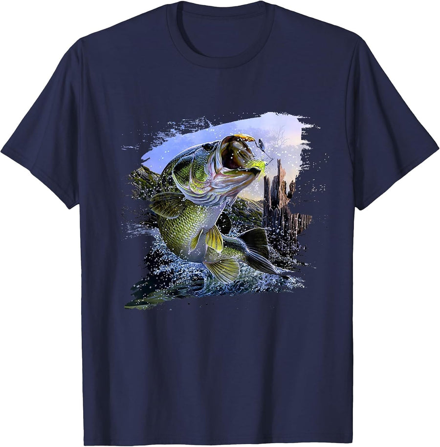 Largemouth Bass Fishing for Men Cool Fish Hunting Lovers T-Shirt - Navy Blue