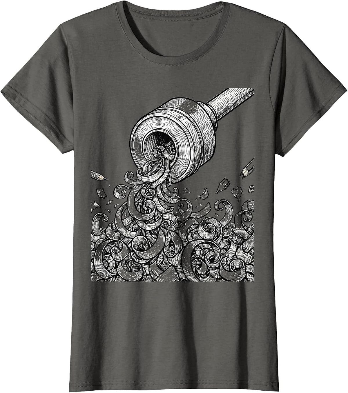 Women's 4th Grade Teacher Colorful Pencil Sharpener Art T-Shirt - Asphalt Grey