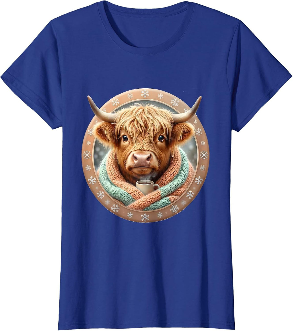 Women's Cute Kawaii Highland Cow Christmas Cozy Gift T-Shirt - Royal Blue