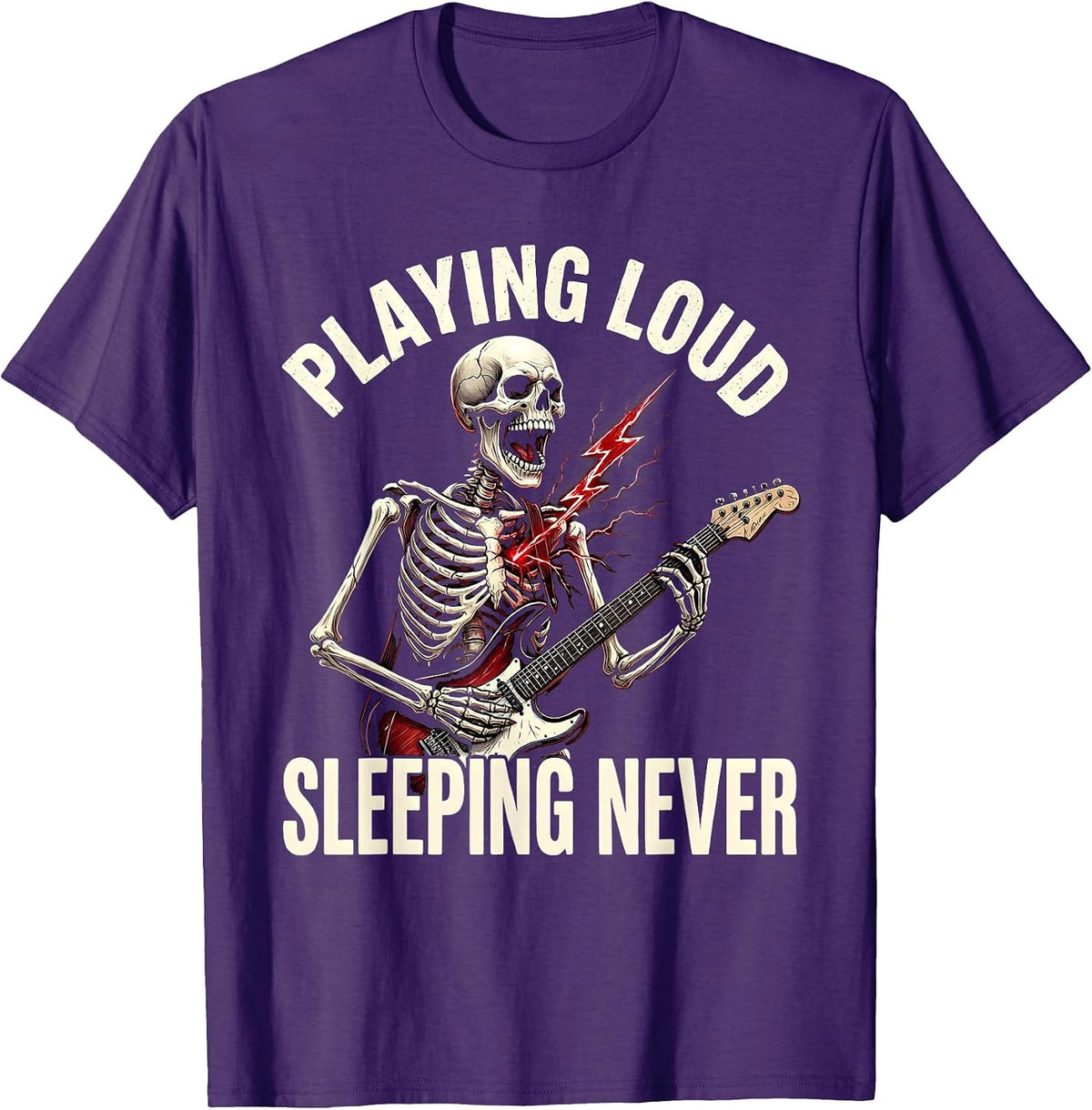 Playing Loud Sleeping Never Punk Band Design T-Shirt - Purple