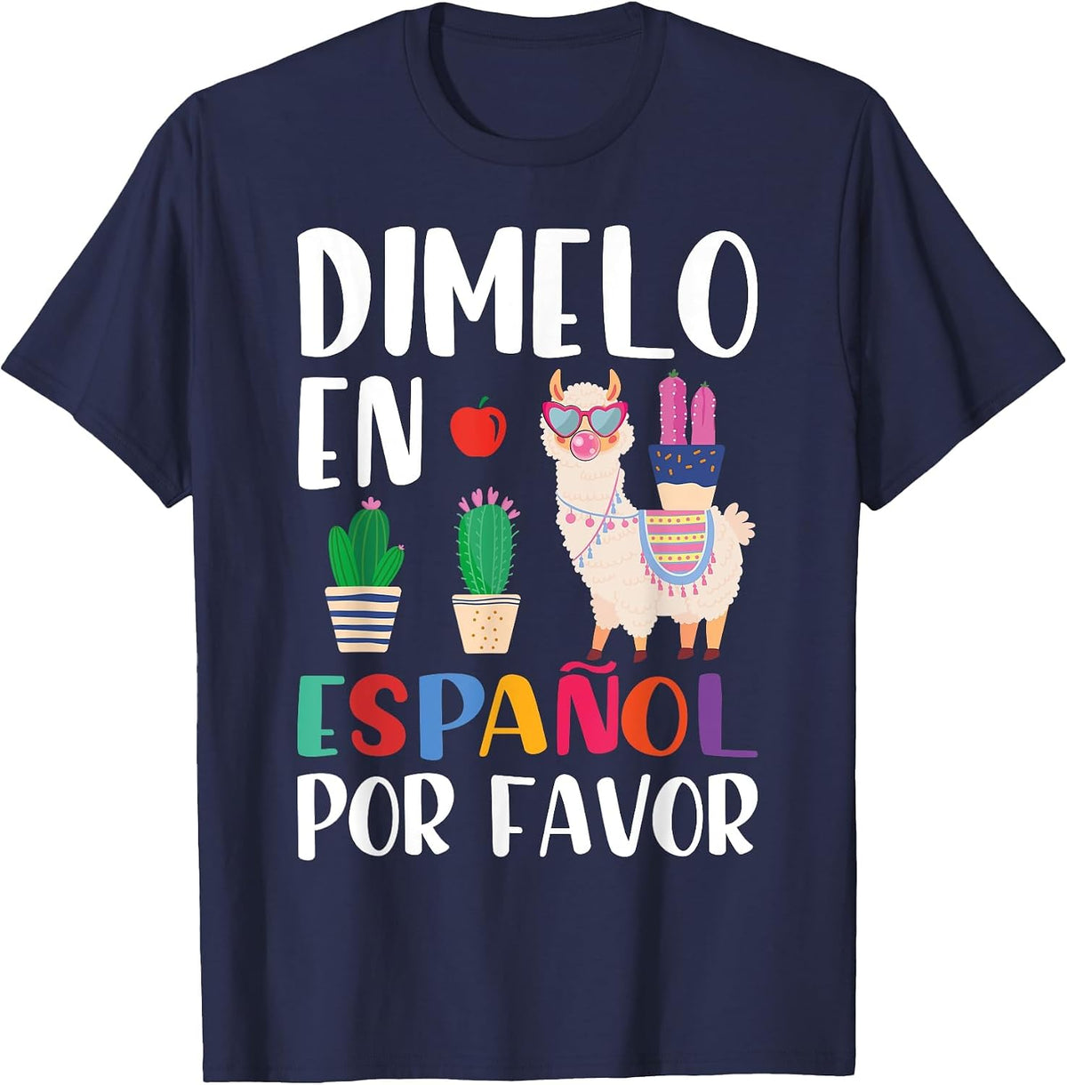 Dimelo En Espanol Bilingual Llama Spanish Teacher Maestra T-Shirt - Navy Blue