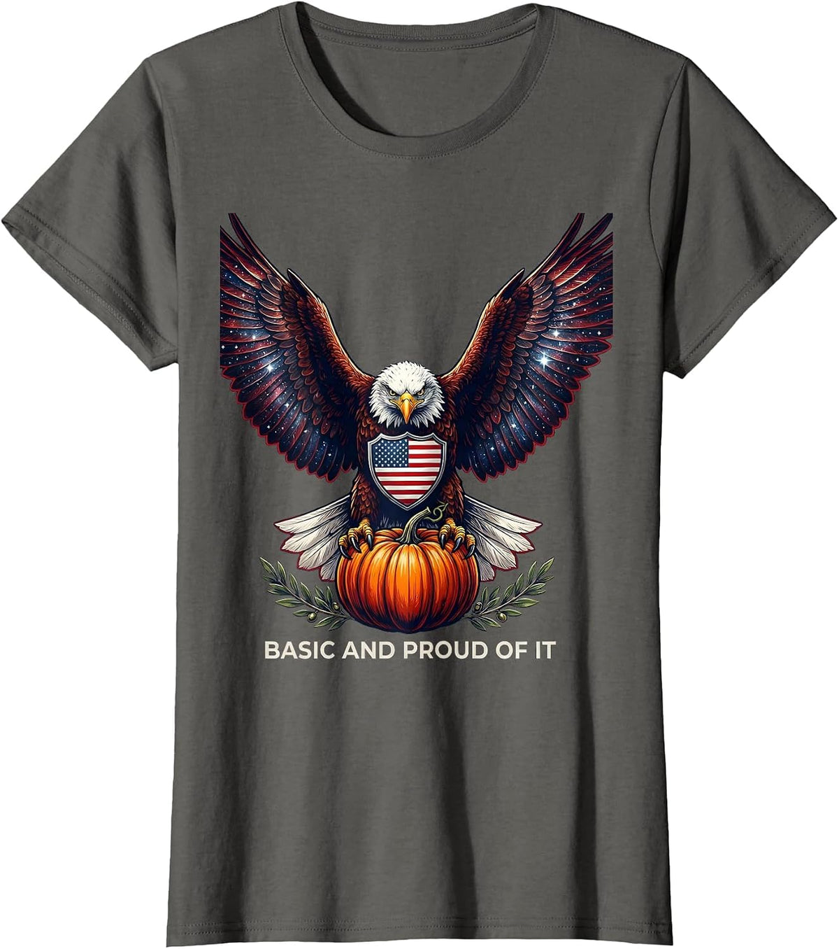 Women's Basic and Proud of It Pumpkin Fall Design T-Shirt - Asphalt Grey