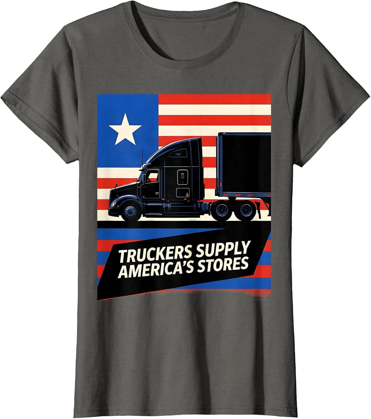 Women's Truckers Supply America's Stores Patriotic Semi-Truck Driver T-Shirt - Asphalt Grey