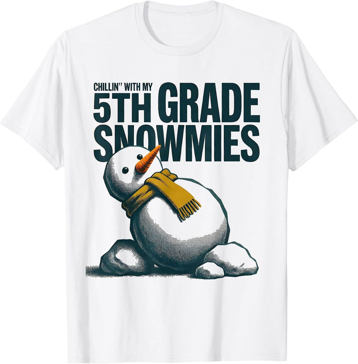Men's Chillin With My 5th Grade Snowmies Funny Teacher Christmas T-Shirt - White