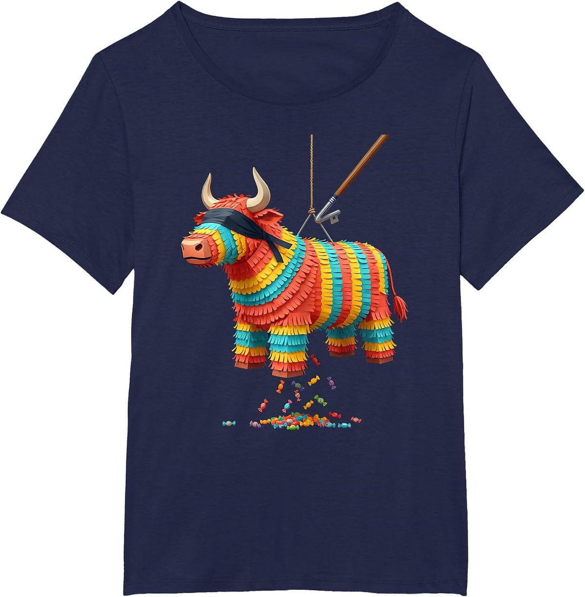 Women's Bull Piñata Funny Cinco de Mayo Party Costume T-Shirt - Navy Blue