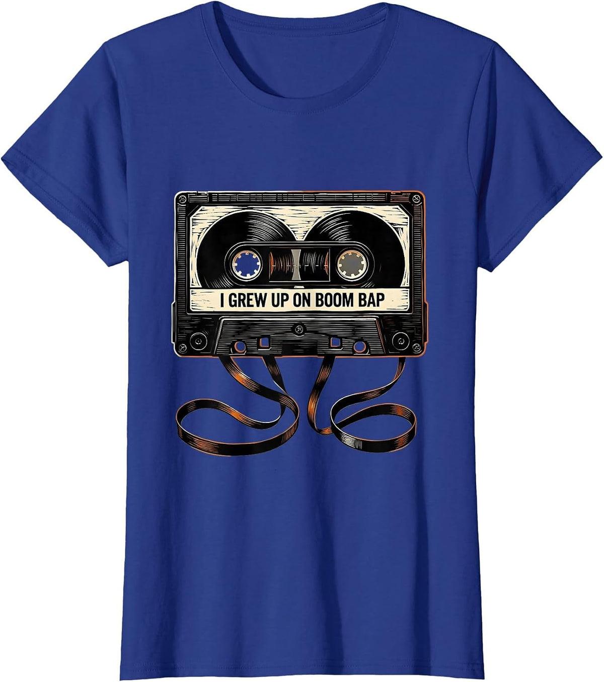 Women's I Grew Up On Boom Bap Vintage Hip Hop Lyric Retro Graphic T-Shirt - Royal Blue