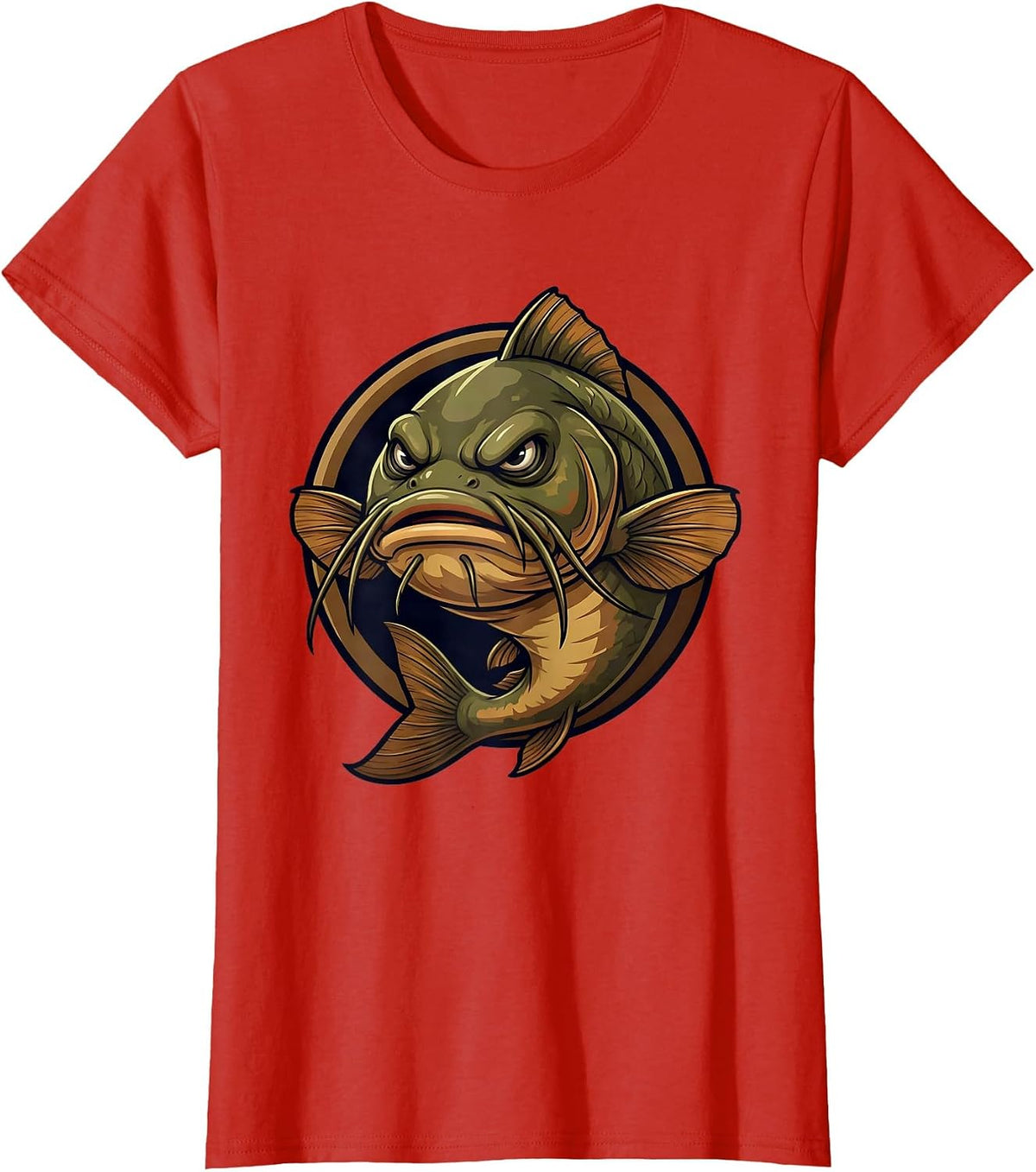Catfish Lurking in Murky River Depths Graphic T-Shirt - Red