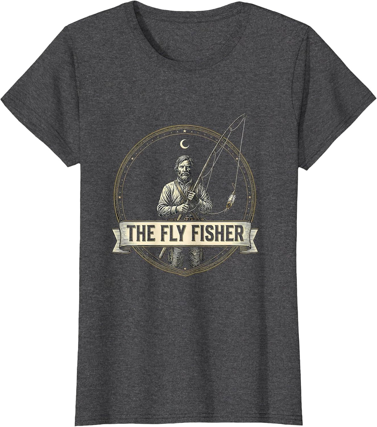 Women's The Fly Fisher Funny Tarot Card Angler Fishing Humor T-Shirt - Dark Heather Grey
