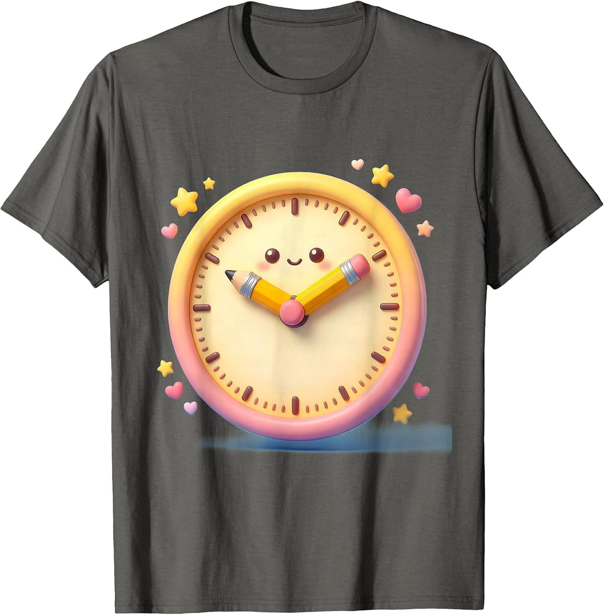 4th Grade Teacher Clock Pencil Illustration T-Shirt - Asphalt Grey