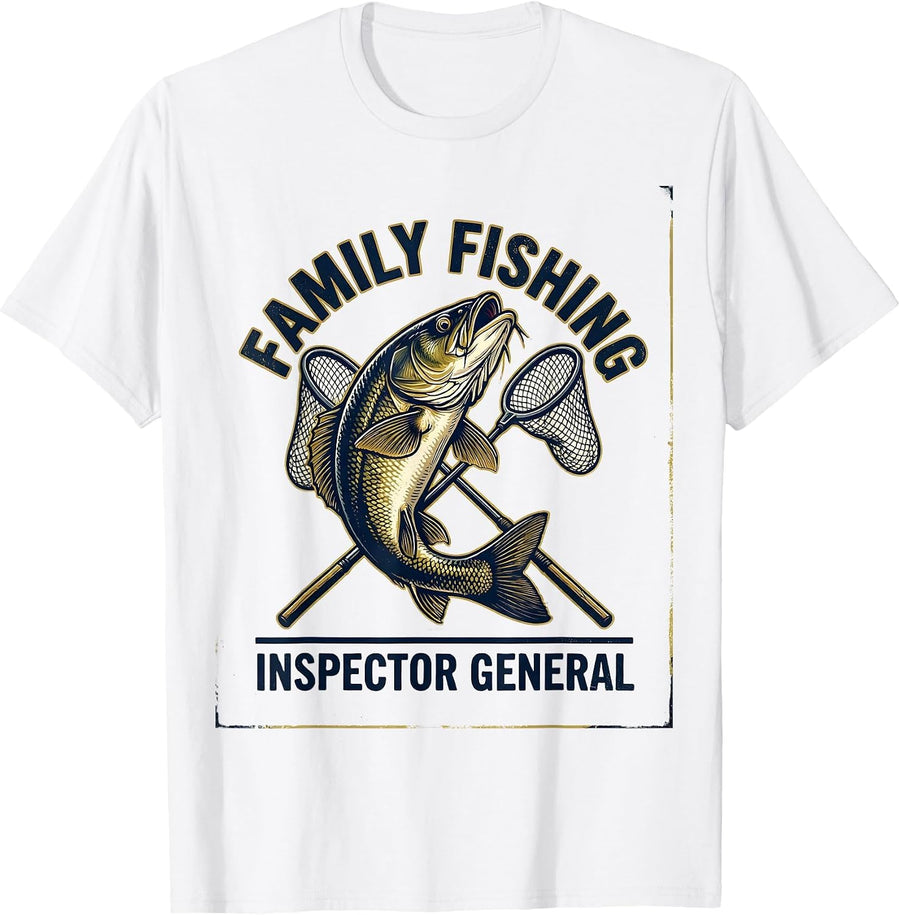 Men's Family Fishing Inspector General Funny Fishing Humor Gift T-Shirt - White