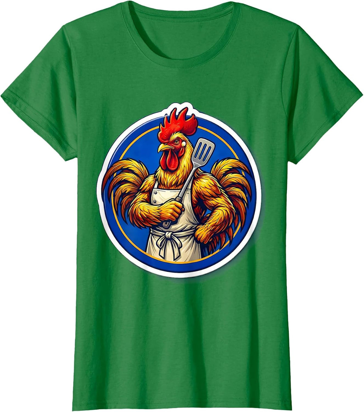 Women's Proud Rooster Chef Wearing Apron Holding Spatula T-Shirt - Kelly Green