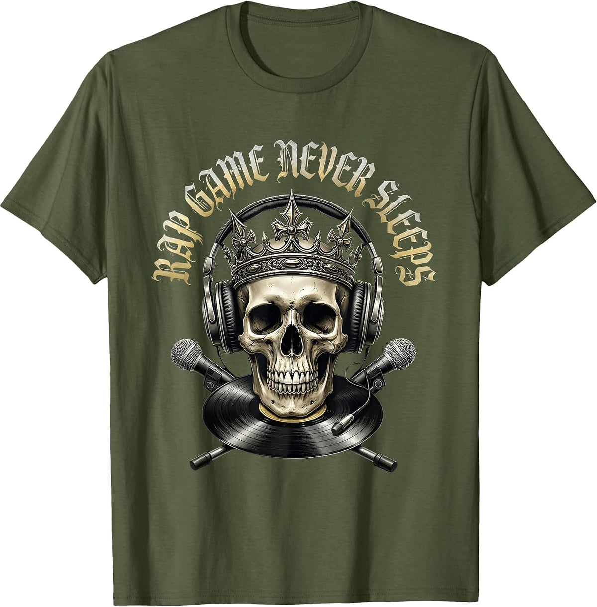Rap Game Never Sleeps Hip Hop Men's Design T-Shirt - Olive Green
