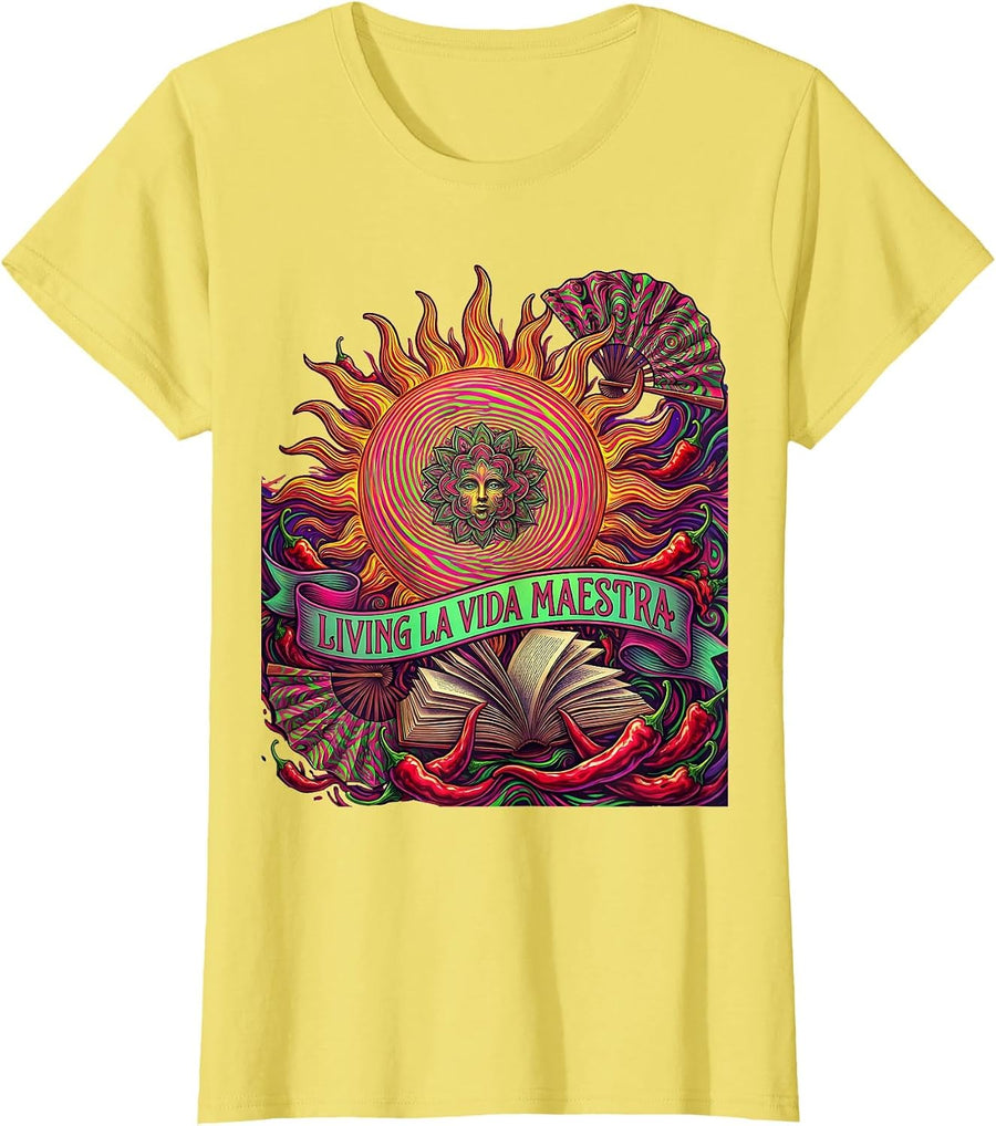 Living La Vida Maestra Spanish Teacher Design T-Shirt - Lemon Yellow
