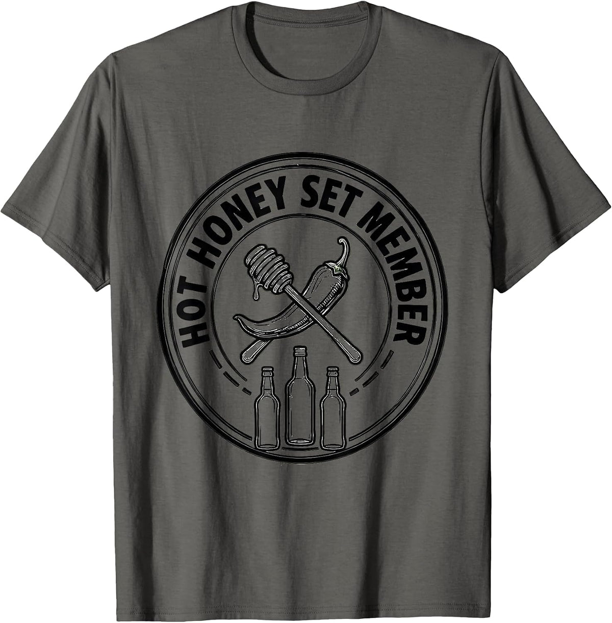HOT HONEY SET MEMBER Line Art Halloween Condiment Group T-Shirt - Asphalt Grey