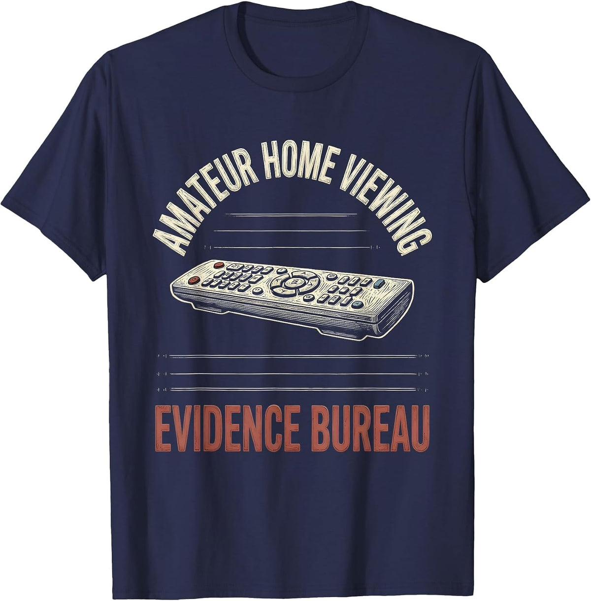 Amateur Home Viewing Evidence Bureau Funny True Crime Couch T-Shirt - Navy Blue