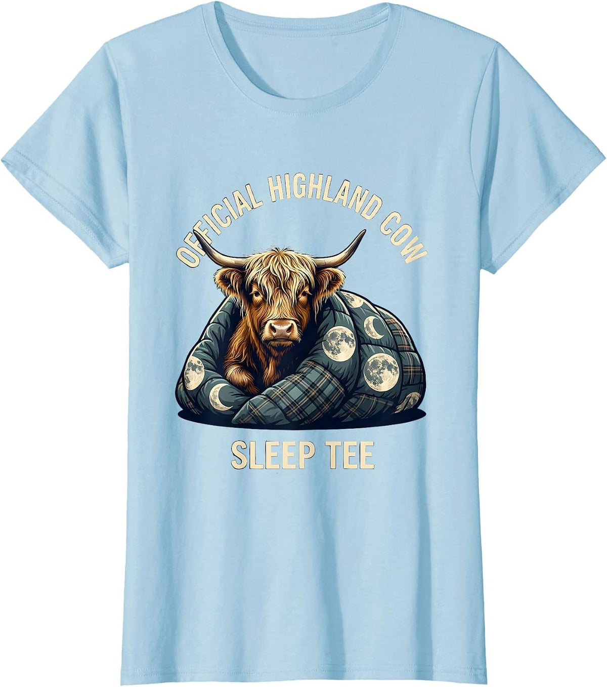 Official Highland Cow Sleep Tee Funny Cozy Pajama Gift T-Shirt - Baby Blue
