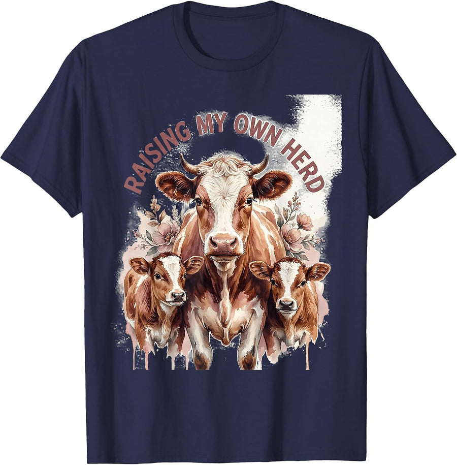 Raising My Own Herd Cow Design for Women T-Shirt - Navy Blue