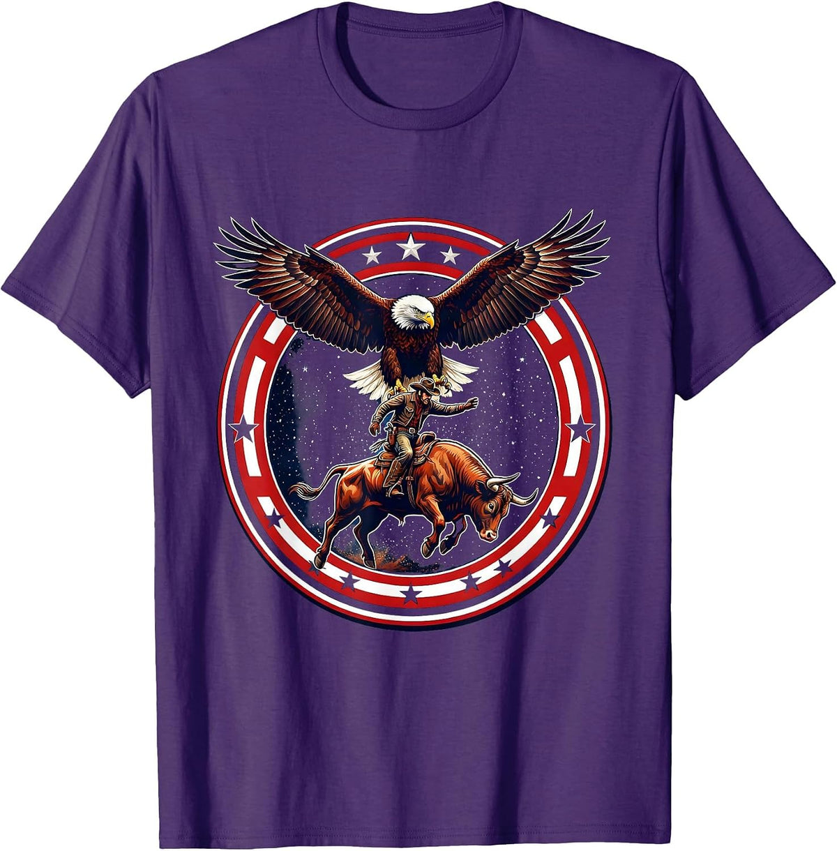Men's Rodeo Cowboy Riding Bucking Bull Graphic T-Shirt - Purple