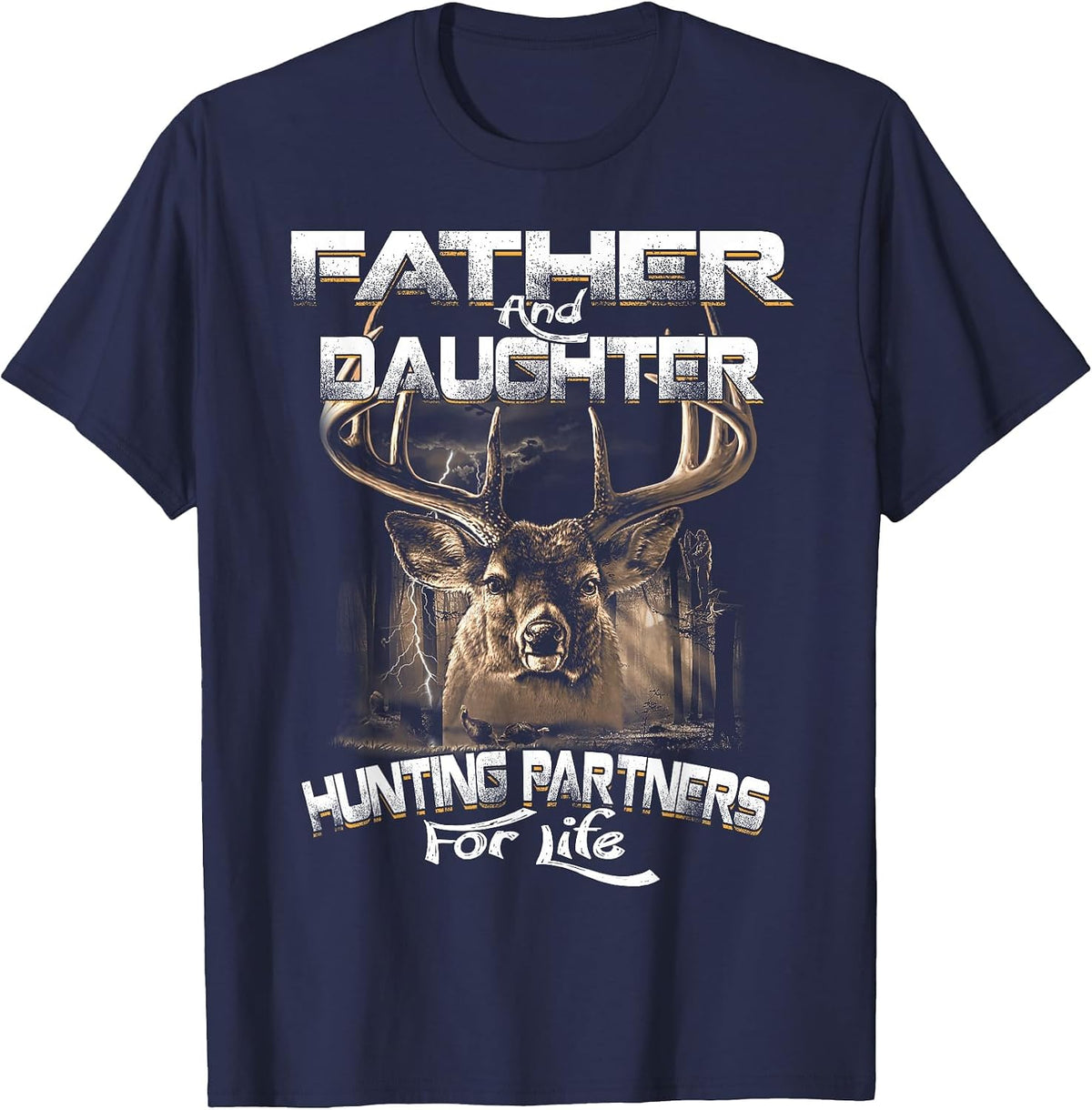 Father and Daughter Hunting Partners for Life Deer Hunter T-Shirt - Navy Blue