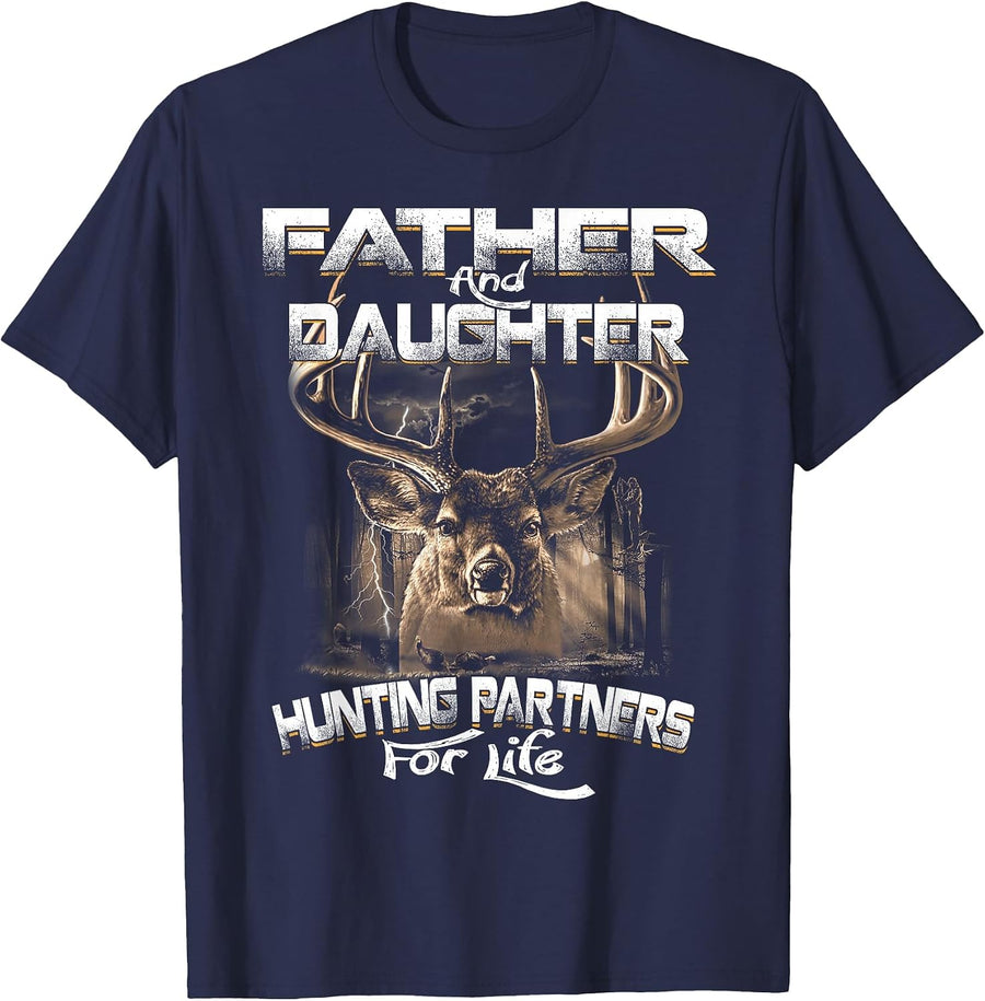Father and Daughter Hunting Partners for Life Deer Hunter T-Shirt - Navy Blue