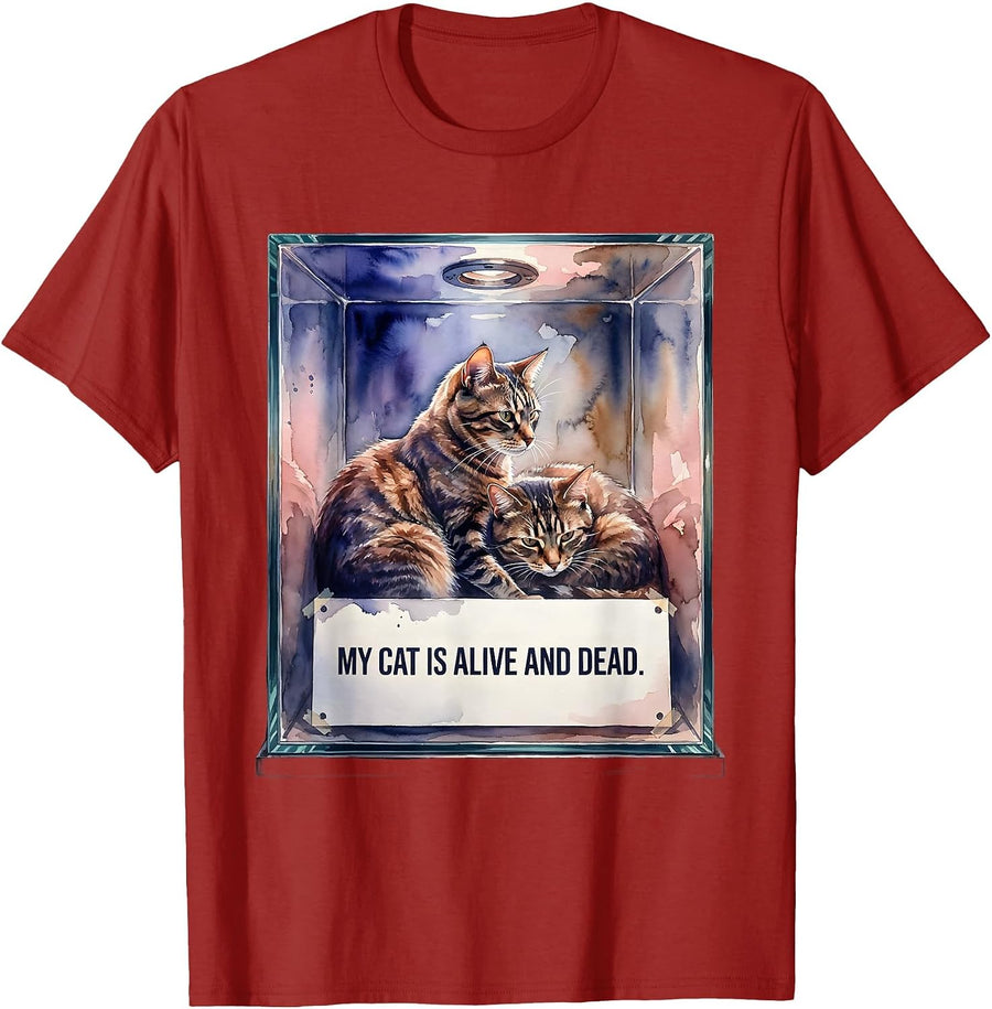 Men's My Cat Is Alive And Dead Funny Quantum Physics Nerd Humor T-Shirt - Cranberry Red