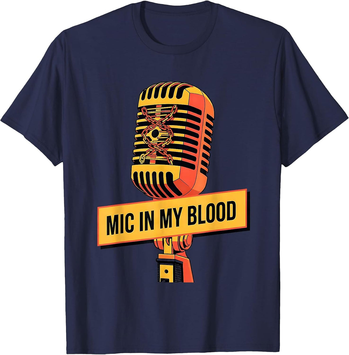 Men's Mic In My Blood Hip Hop Music Design T-Shirt - Navy Blue
