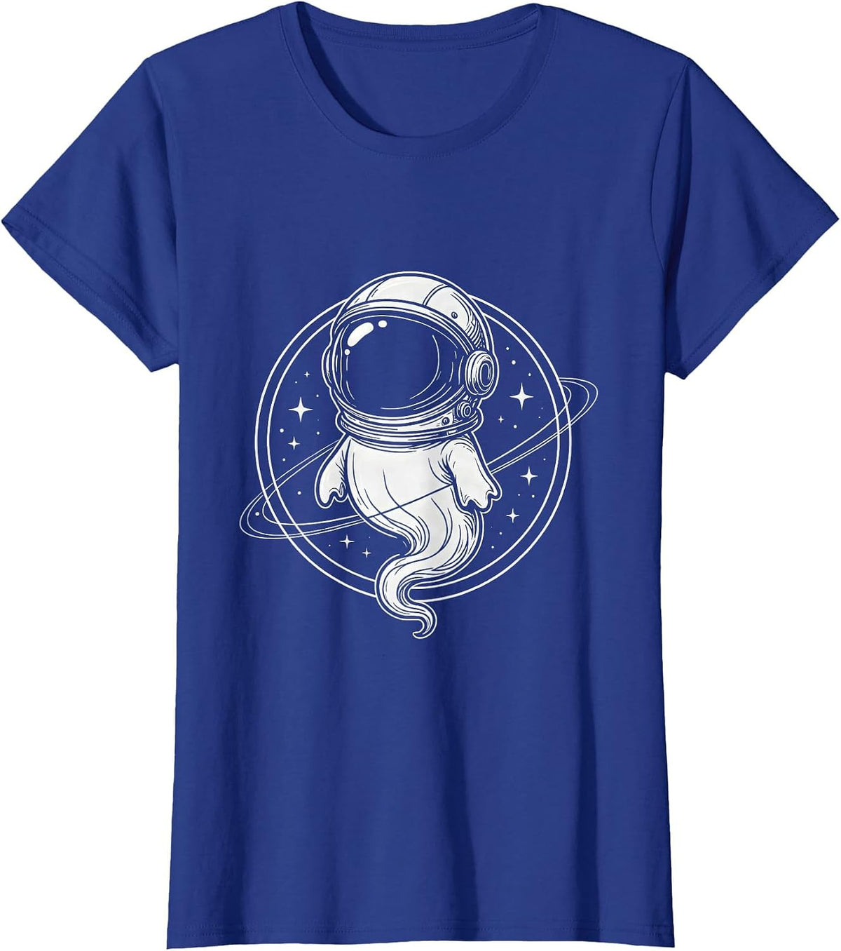 Women's Ghost Astronaut in Space Vintage Illustration T-Shirt - Royal Blue
