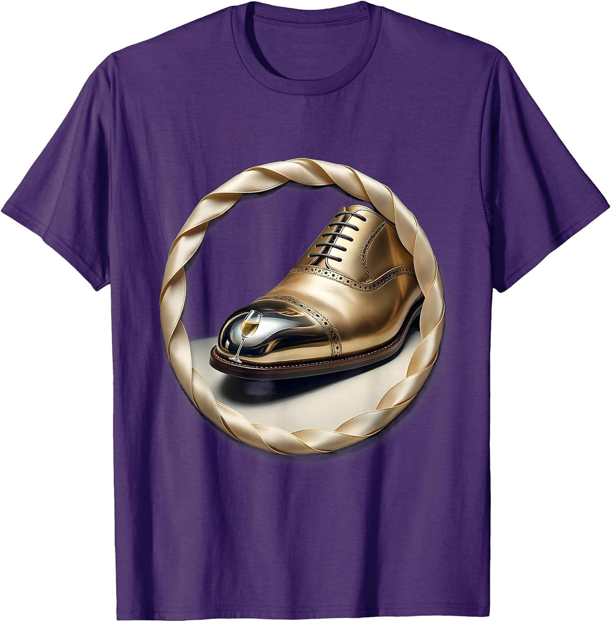 Men's Tuxedo Elegance Champagne Glass Dress Shoes Graphic T-Shirt - Purple