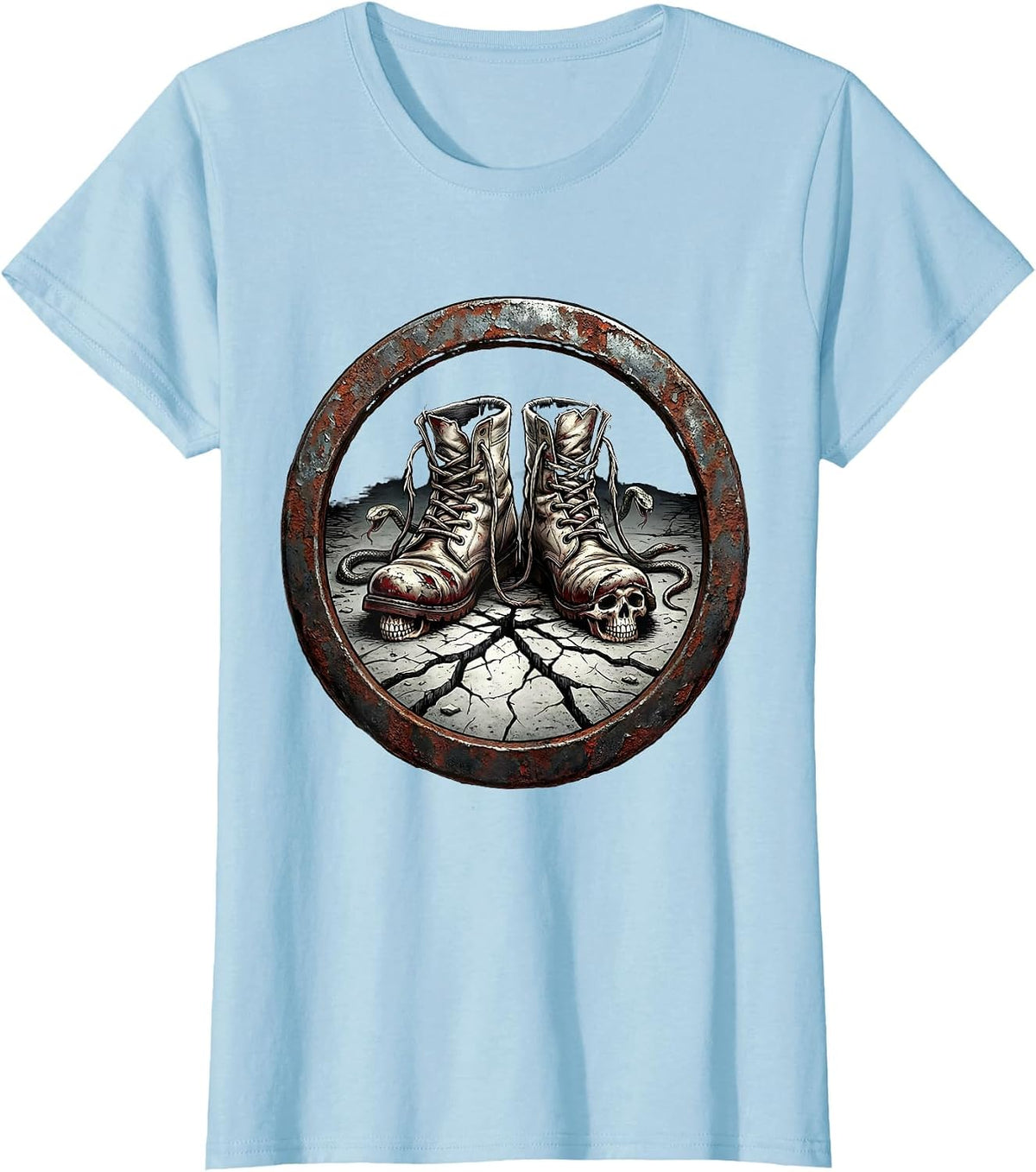 Worn Boots Grunge Pavement Illustration T-Shirt - Baby Blue