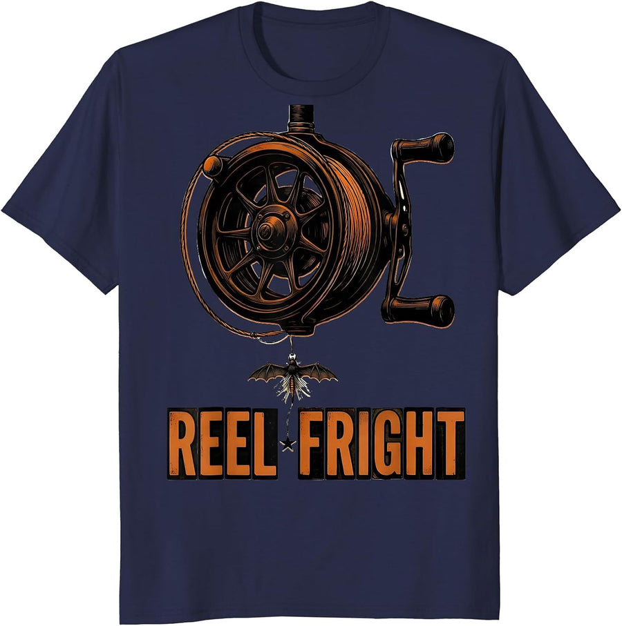 Reel Fright Spooky Halloween Fishing Lures Gift for Anglers T-Shirt - Navy Blue