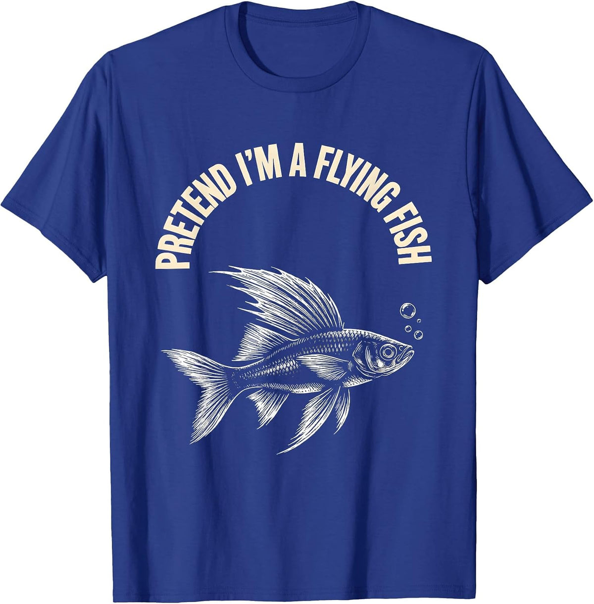 Men's Pretend I'm A Flying Fish Scratchboard Halloween Fish T-Shirt - Royal Blue