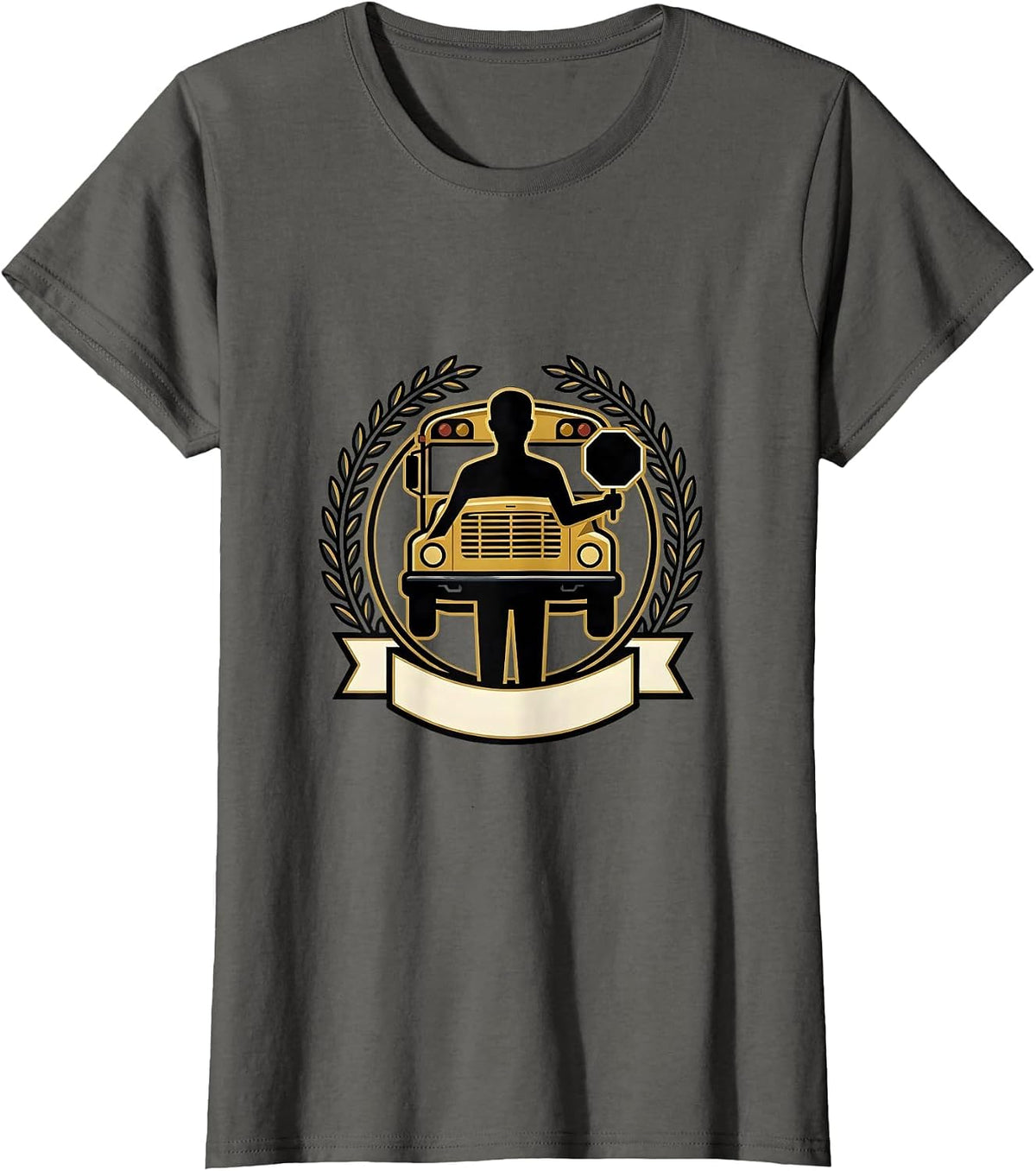 Women's School Bus Driver Crest Emblem Novelty Gift T-Shirt - Asphalt Grey