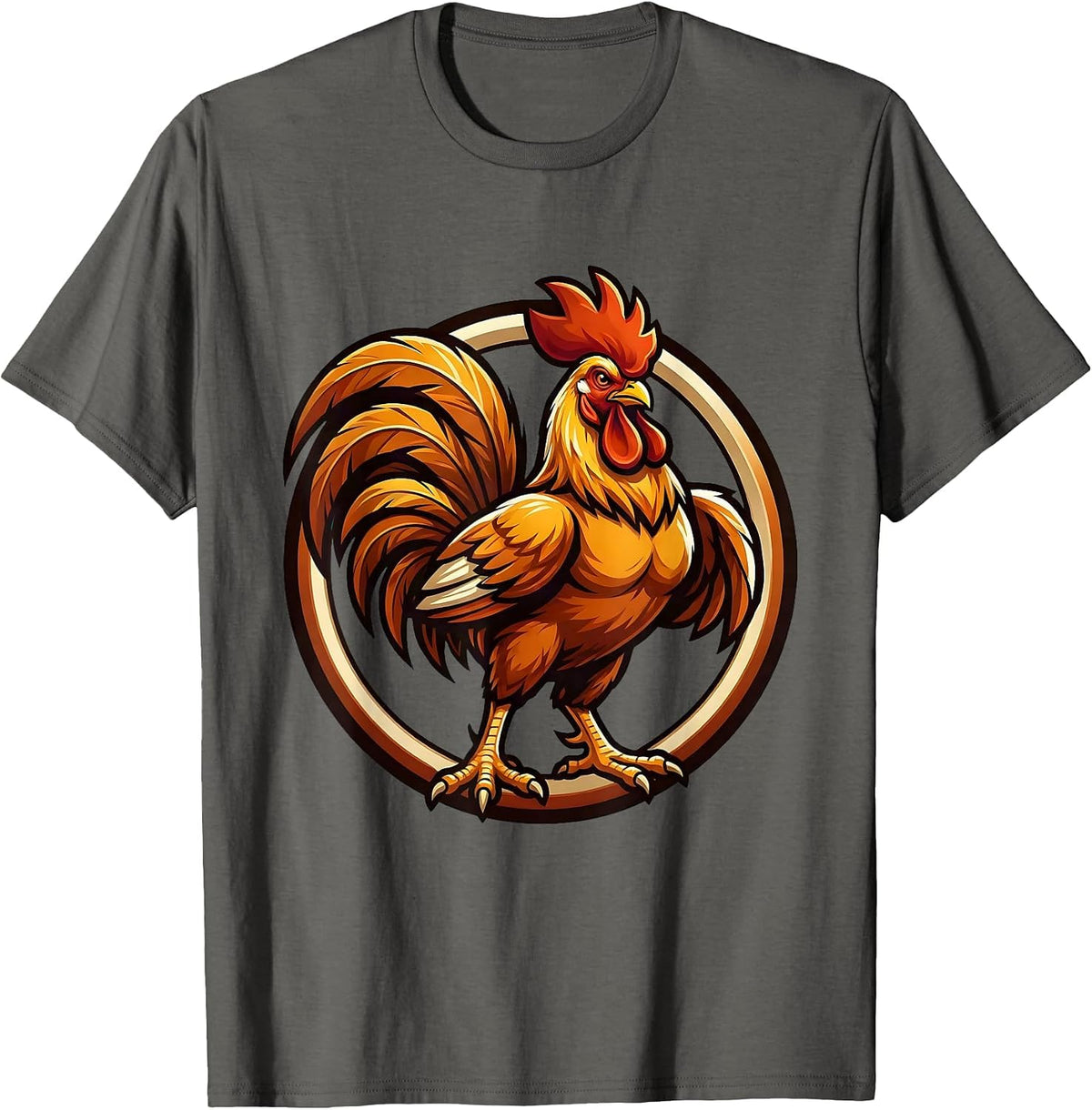 Proud Rooster Strutting Puffed Feathers Chicken Art T-Shirt - Asphalt Grey