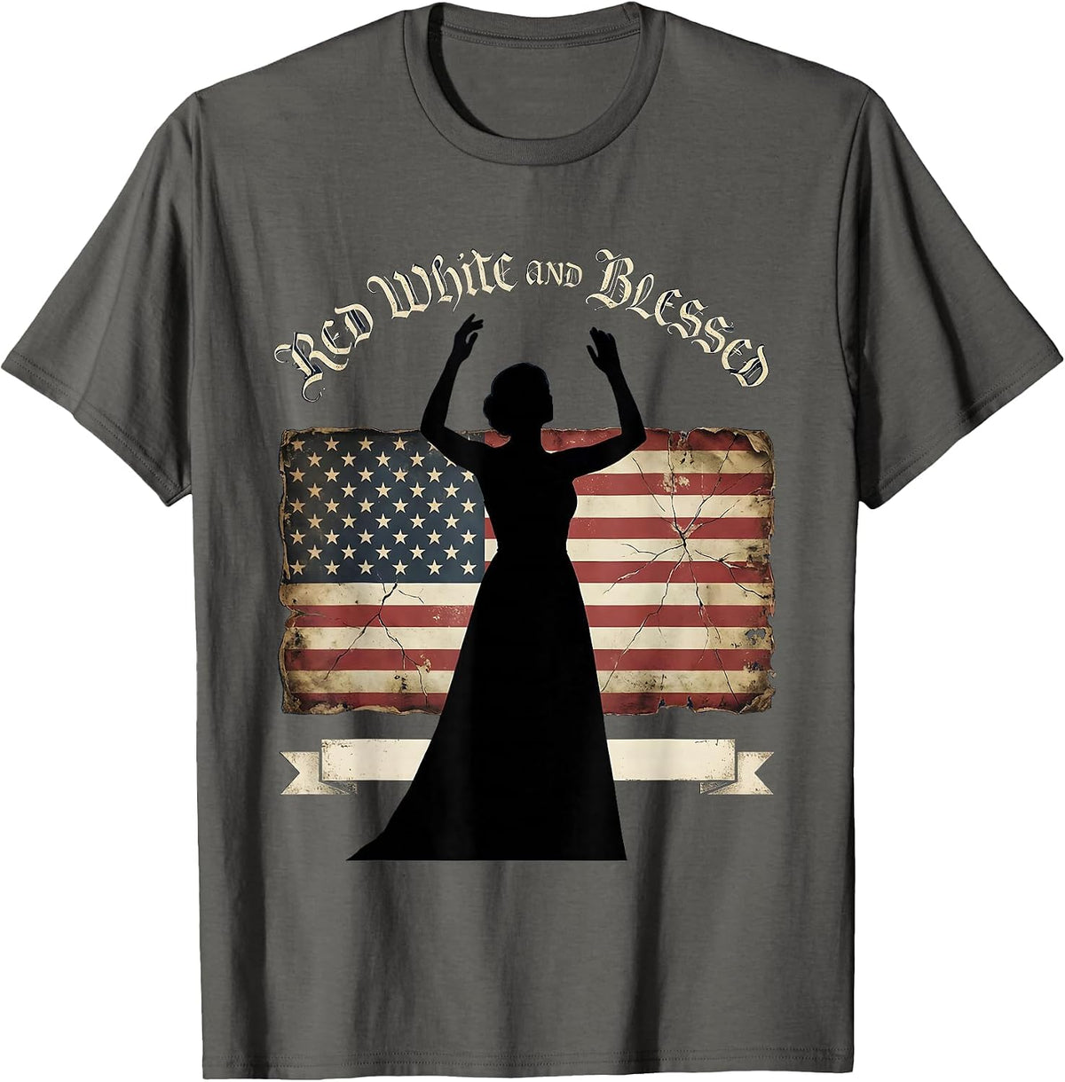 Men's Red White and Blessed Patriotic Design T-Shirt - Asphalt Grey