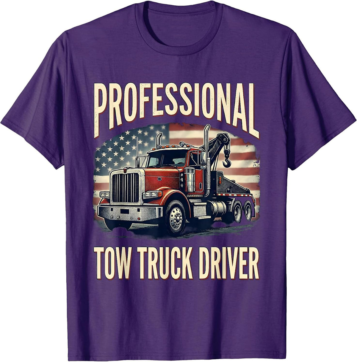 Professional Tow Truck Driver Patriotic American Flag T-Shirt - Purple