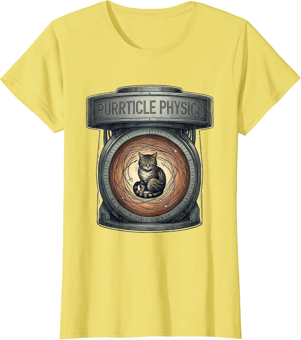 Purrticle Physics Funny Cat Science Math Teacher Student T-Shirt - Lemon Yellow