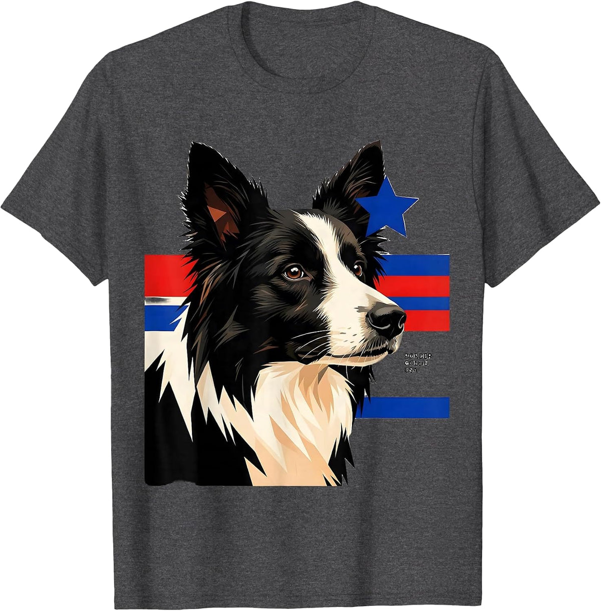 Men's Border Collie USA Patriotic Dog Lover 4th Of July T-Shirt - Dark Heather Grey