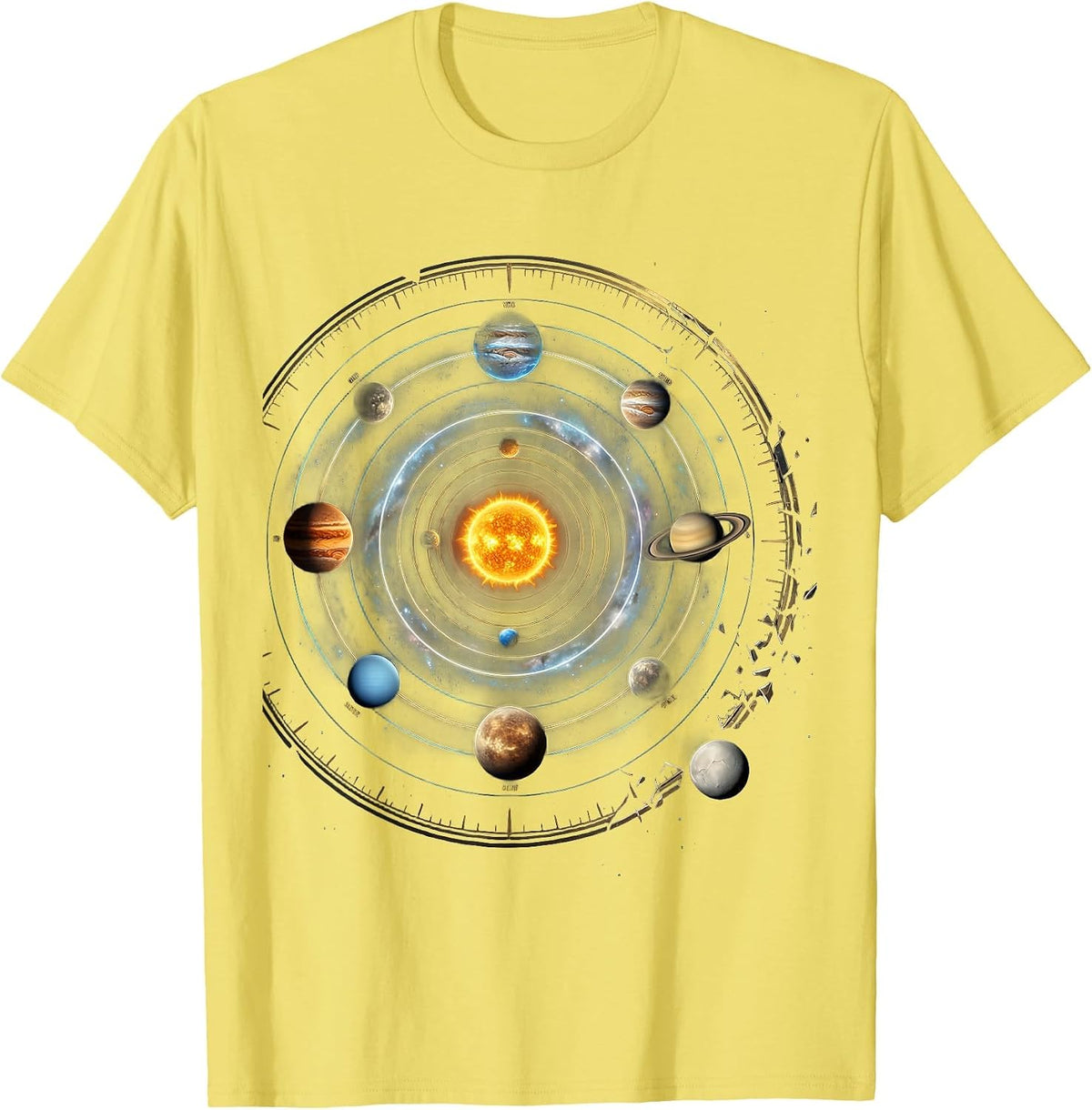 Men's Solar System Planets Cosmic Space Humor T-Shirt - Lemon Yellow