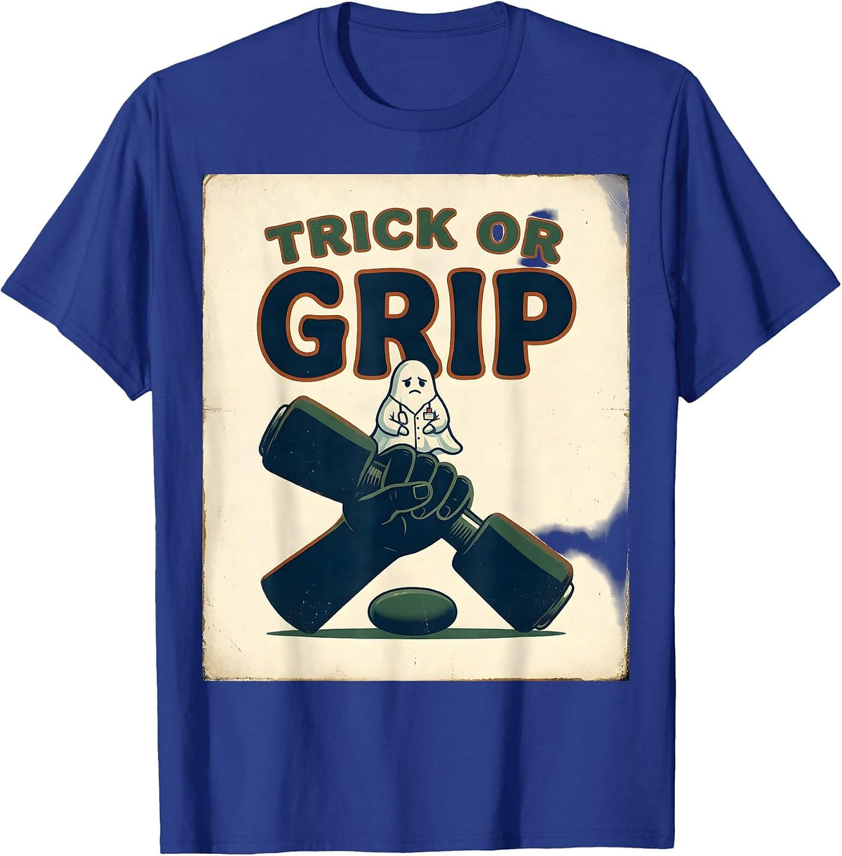Trick Or Grip Vintage Ghost Occupational Therapist Halloween T-Shirt - Royal Blue