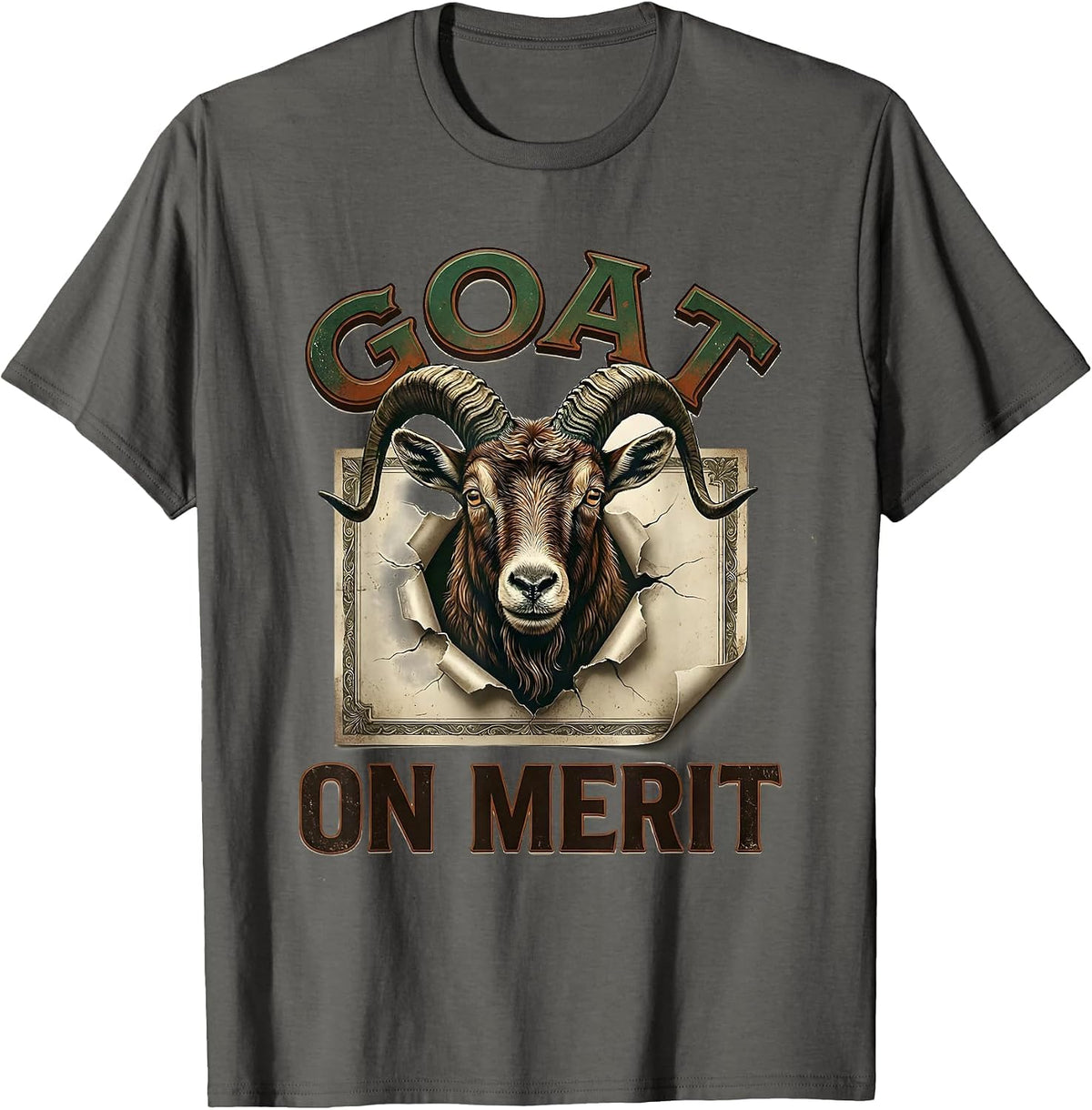 Men's GOAT On Merit Vintage Funny Goat Lover Farm Animal Humor T-Shirt - Asphalt Grey