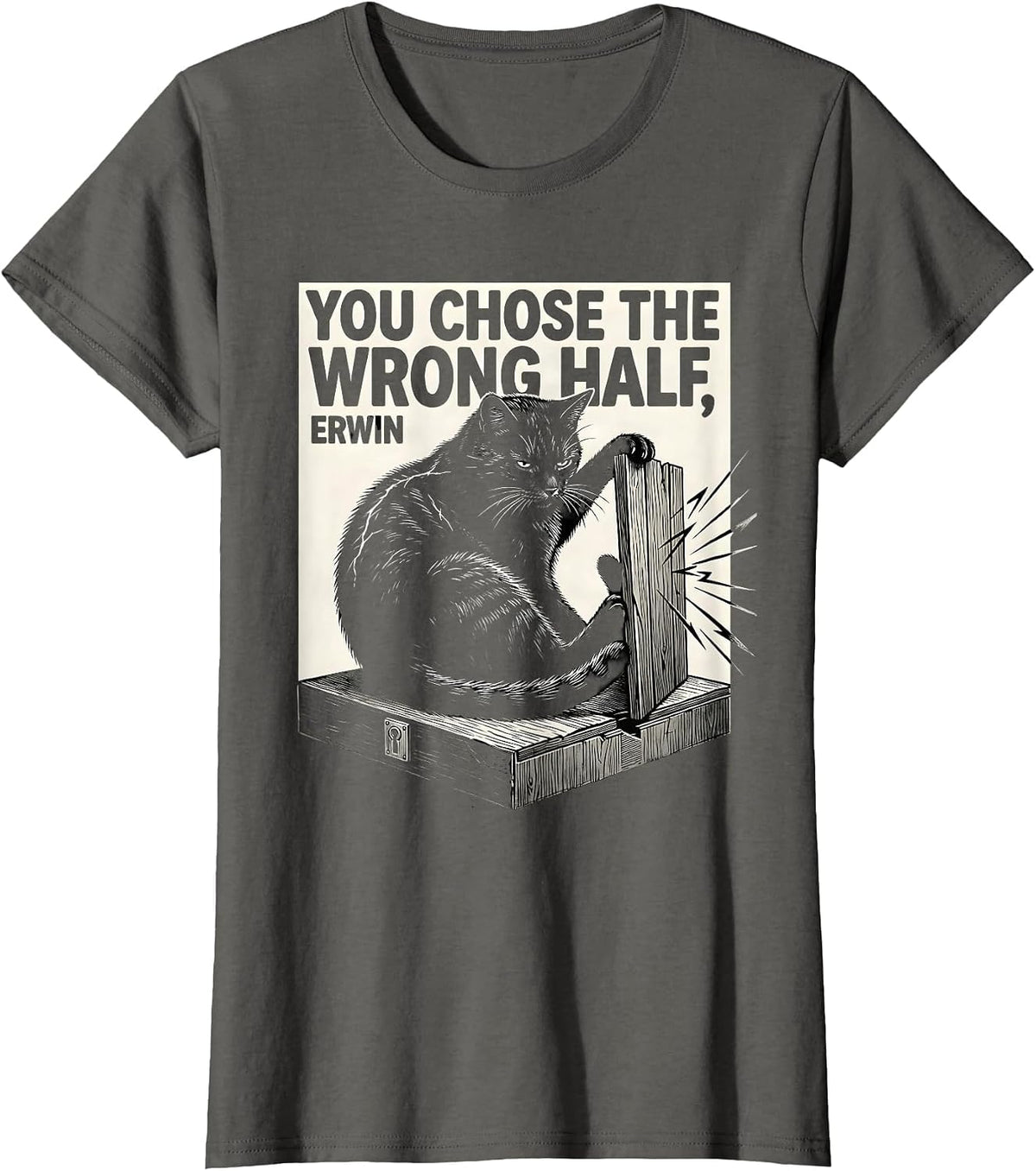 Women's You Chose the Wrong Half Erwin Funny Quantum Physics Science T-Shirt - Asphalt Grey