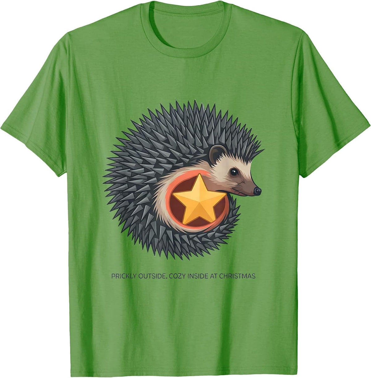 Men's Prickly Outside, Cozy Inside At Christmas Cute Hedgehog T-Shirt - Grass Green